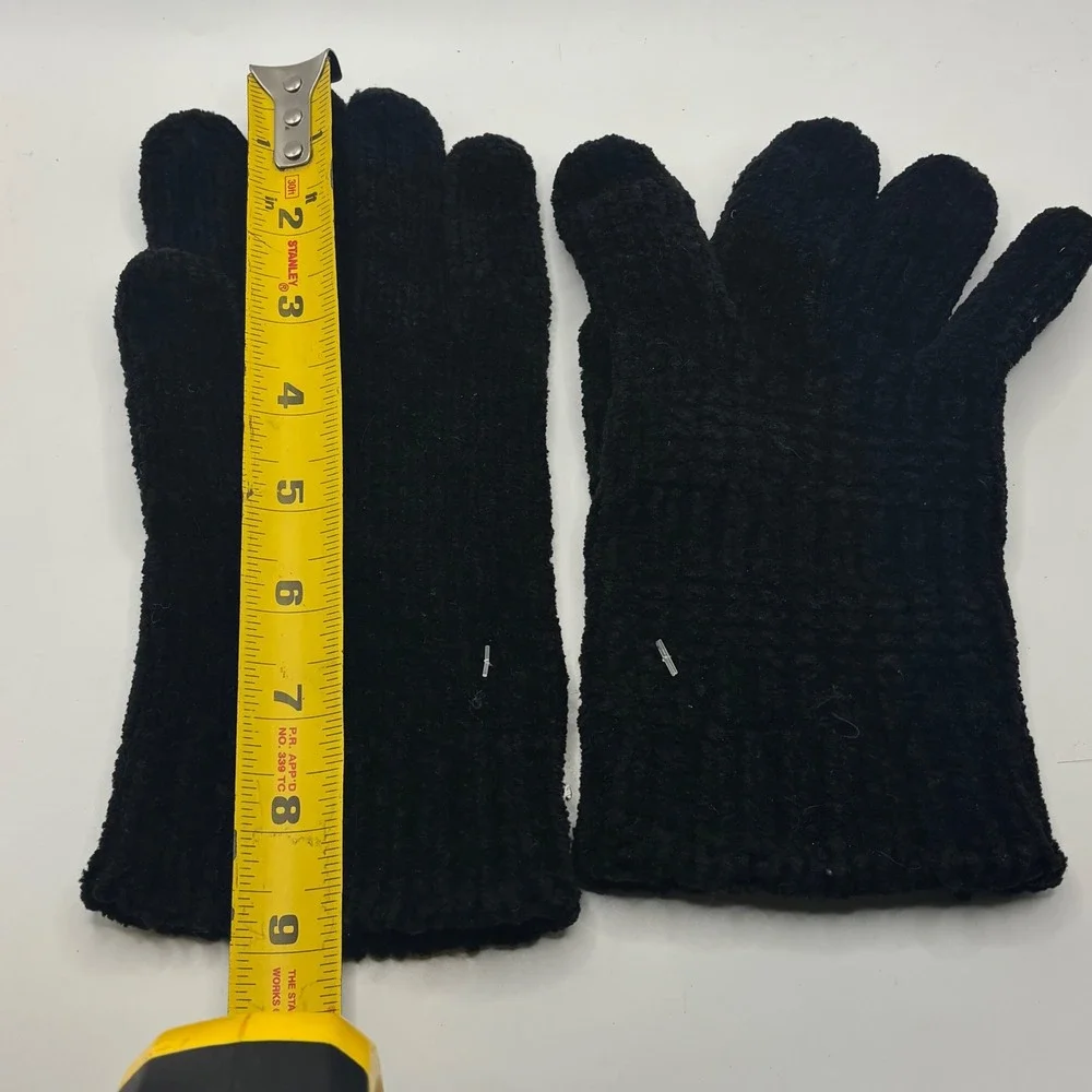 Vintage Black Chenille Knit Gloves Soft Warm Winter Plush‎ Ribbed One Size